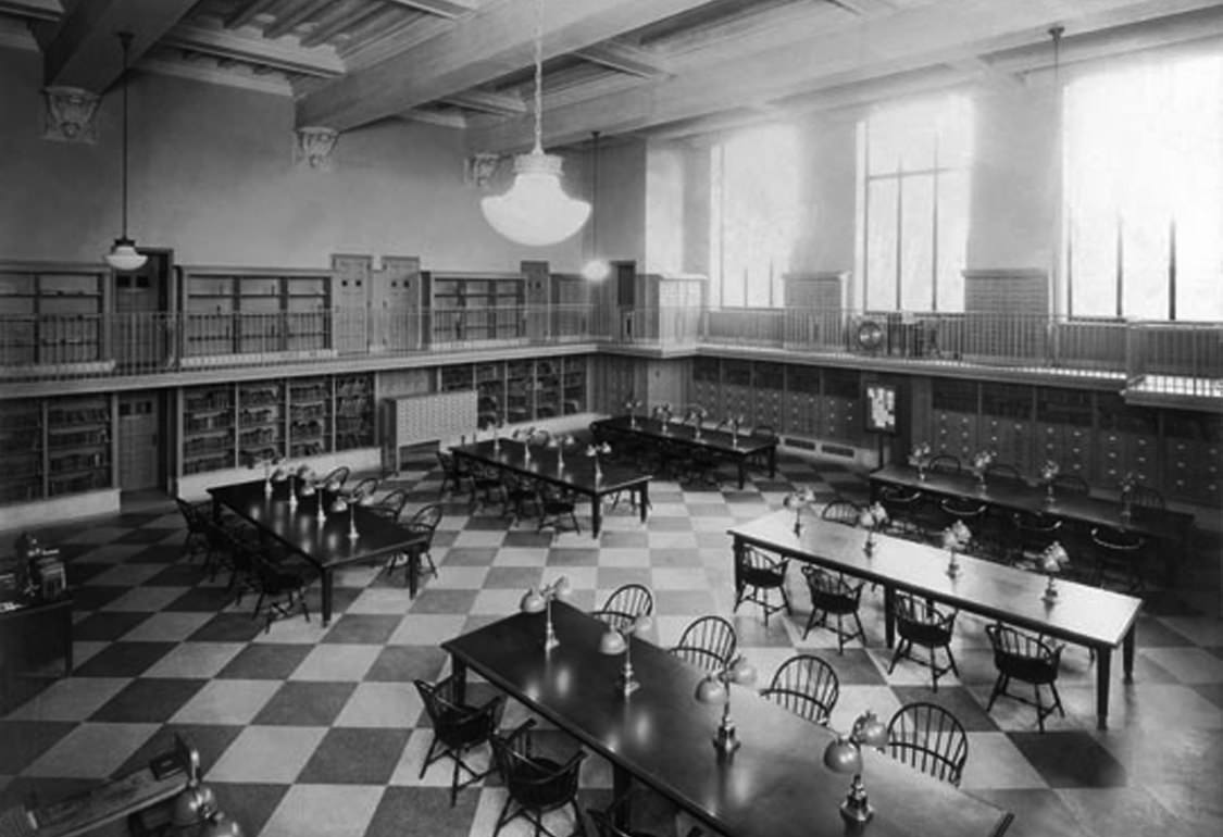 Salle de musique de la Free Library de Philadelphie vers 1927. Free Library of Philadelphia : Digital Collections