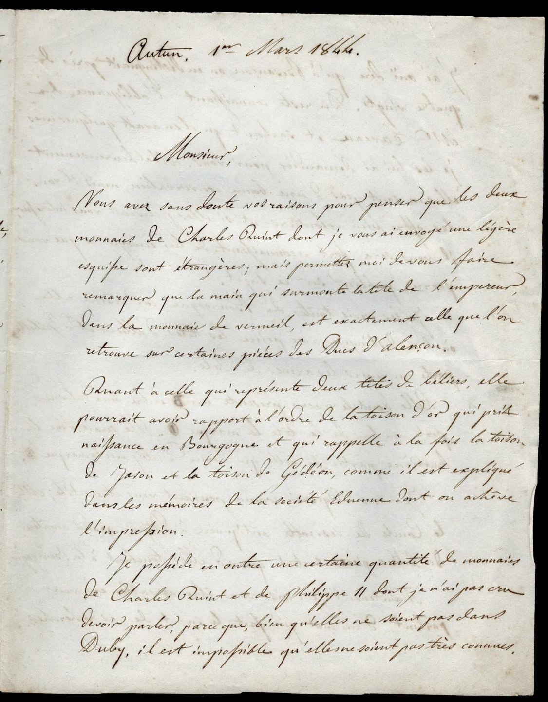 Figure 2. Lettre du corpus d’Anatole de Barthélemy envoyée par Joseph de Fontenay le 1er mars 1844 / CC0 via Wikimedia Commons