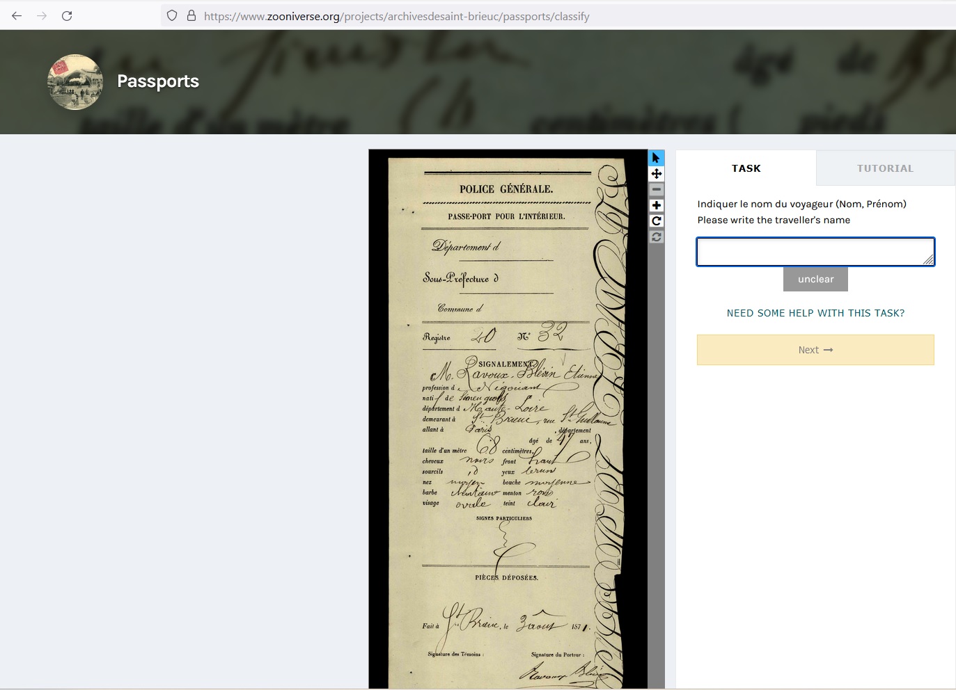 Figure 15. Indexation des passeports sur Zooniverse