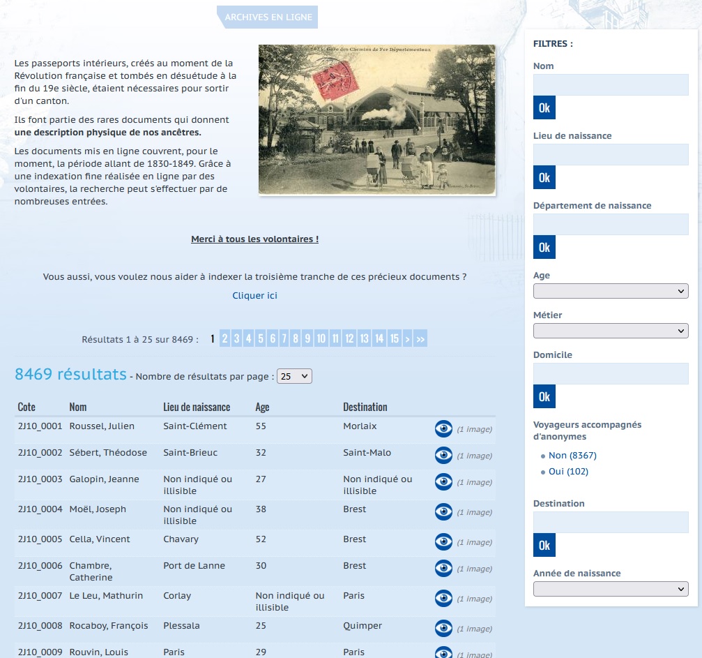 Figure 16. Mise en ligne de l’indexation sur le site des Archives