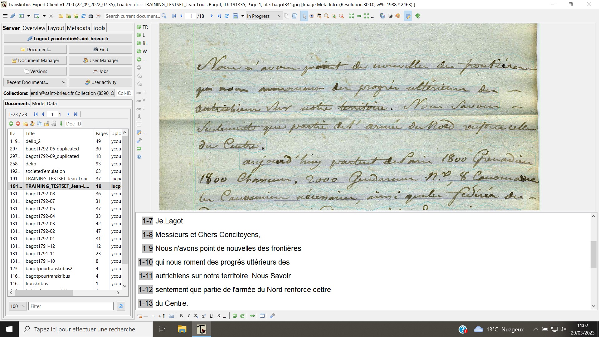 Figure 3. Transcription d’un courrier de Jean-Louis Bagot transcrit par IA