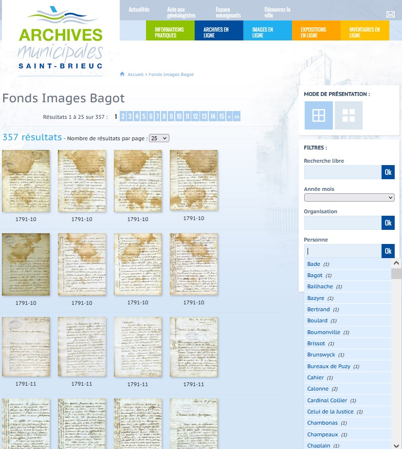 Figure 6. Mise en ligne des résultats de la transcription : recherche par index des personnes