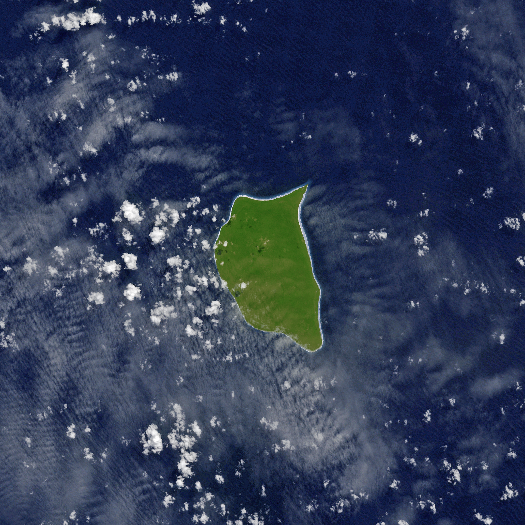 L’île Henderson (océan Pacifique), qui abrite la plus forte concentration de déchets plastiques au monde. Capturée par le radiomètre ASTER (Advanced Spaceborne Emission and Reflection Radiometer) à bord du satellite Terre, le 3 avril 2009. Source&nbsp;: NASA Earth Observatory&nbsp;; https://earthobservatory.nasa.gov/media/90572/the-remote-paradise-with-aplastic-problem