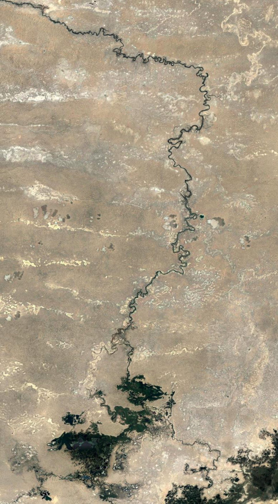 Rivière dans le district de Kazaly, à 30 km de Baïkonour. Données cartographiques&nbsp;: Maxar Technologies (2022)&nbsp;; https://www.maxar.com/ Source&nbsp;: captures d’écran prises sur le site Google Maps.